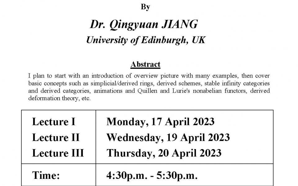 Department of Mathematics Lecture Series on Derived Algebraic